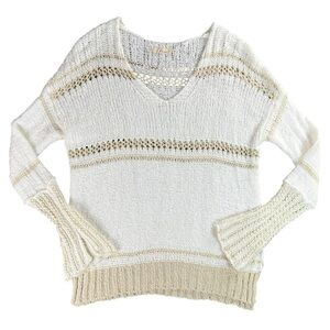 Elan Women’s Open Knit V-Neck Sweater Beige Pullover In Size Medium
